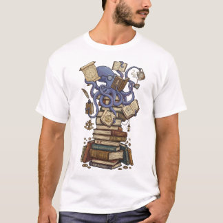 T-shirt Poulpe bibliothécaire sur des livres