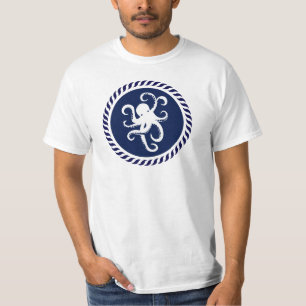 T-shirt poulpe blanche sur un cercle bleu