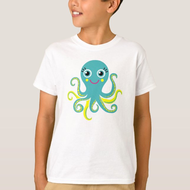 T-shirt Poulpe bleu et jaune (Devant)