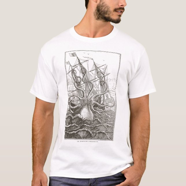 T-shirt Poulpe Colossal Kraken Attaquant le Monstre Marin  (Devant)