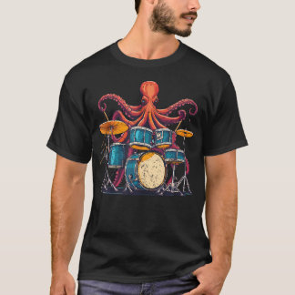 T-shirt Poulpe jouant de la batterie I batteur en train de
