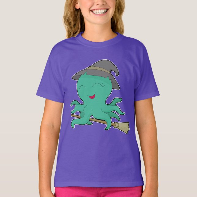 T-shirt Poulpe Sorcière d'Halloween (Devant)
