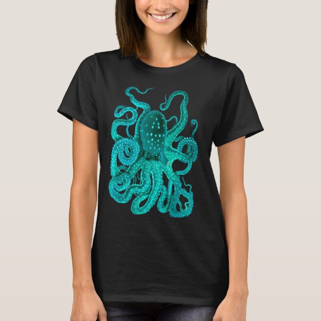 T-shirt Poulpe Turquoise Trop (Devant)