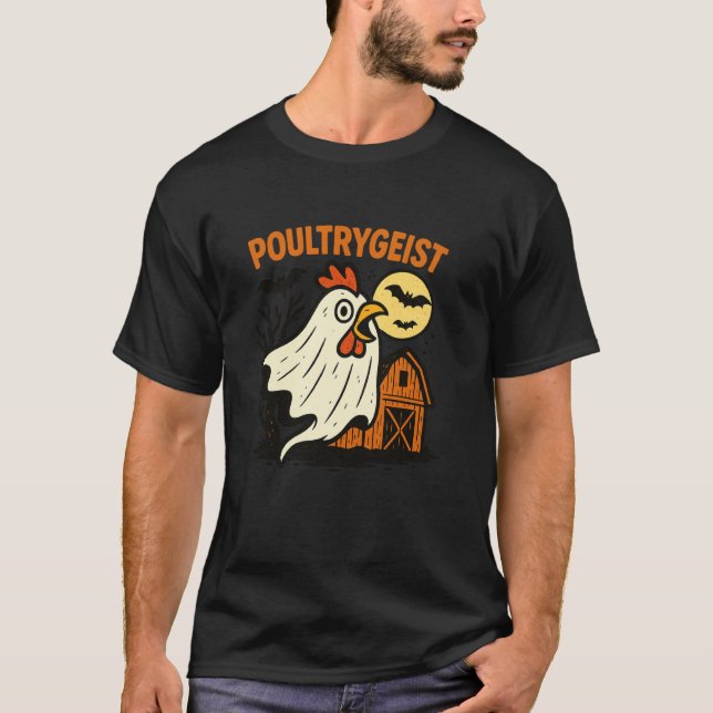 T-shirt Poultrygeist Poulet Fantôme Drôle Pun Halloween Cr (Devant)