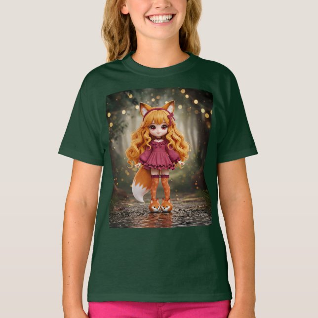 T-shirt Poupée Cherry Fox Kawaii (Devant)