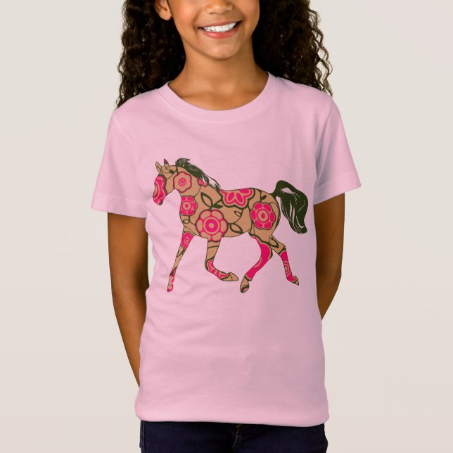 T-Shirt Poupée de bébé Floral Horse Girls (Mis en place) (Devant)
