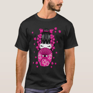 T-shirt Poupée Kokeshi avec fleurs japonaises de cerisier
