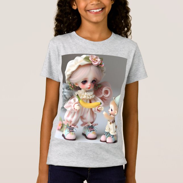 T-Shirt Poupée mignonne avec un singe et une banane (Devant)