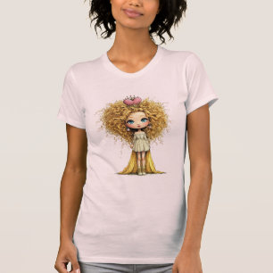 T-shirt Poupée Princesse aux Cheveux Bouclés Mignonne Illu