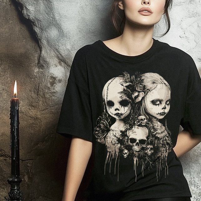 T-shirt Poupées Dollcore Hantées Crânes Papillons (Haunted Dollcore Dolls Skulls Butterflies T-Shirt)