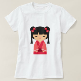 T-shirt Poupées japonaises de Kokeshi rose