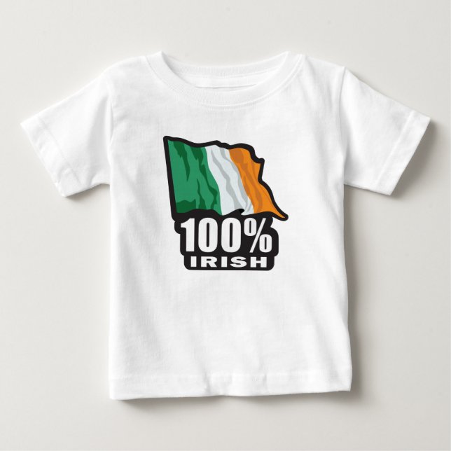 T-shirt Pour Bébé 100% irlandais avec le drapeau d'Irlande (Devant)