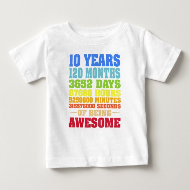 T-shirt Pour Bébé 10 ans 120 mois d'être génial 10e anniversaire (Devant)