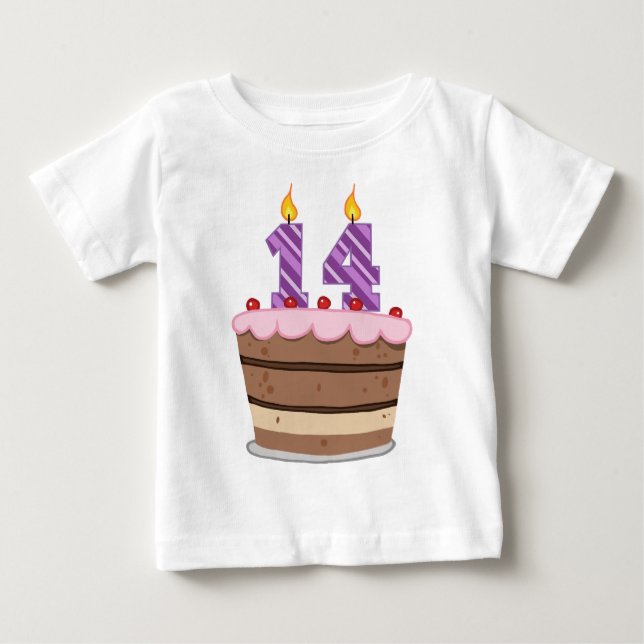 T-shirt Pour Bébé 14 ans sur le gâteau d'anniversaire (Devant)