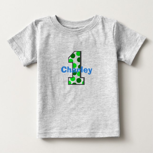 T-shirt Pour Bébé 1 Chemise d'anniversaire Polka verte (Devant)