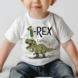 T-shirt Pour Bébé 1-Rex Cute Dinosaur Thème 1er Anniversaire Nom de 