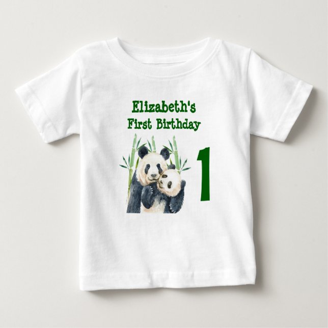 T-shirt Pour Bébé 1er anniversaire aquarelle Panda Bears aquarelle (Devant)