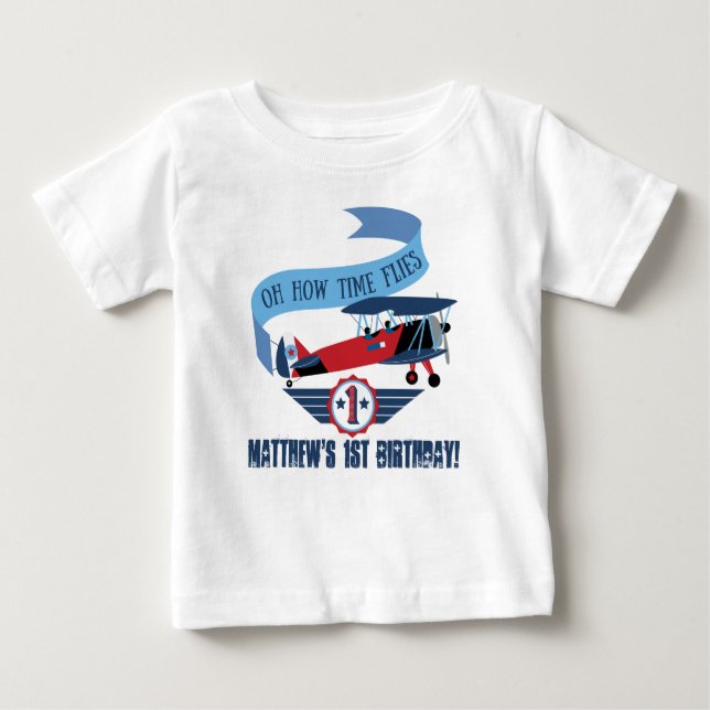T-shirt Pour Bébé 1er anniversaire, Avion T-shiert, Avion (Devant)