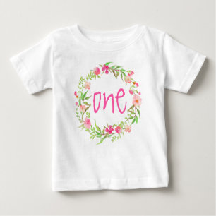T-shirt Pour Bébé 1er anniversaire Baby Girl Aquarelle Floral Wreath