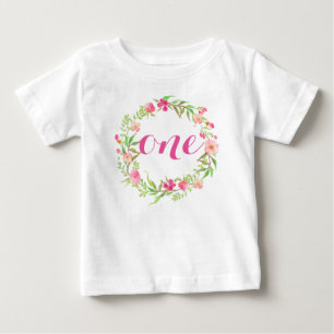 T-shirt Pour Bébé 1er anniversaire Baby Girl Floral Wreath