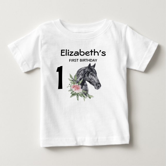 T-shirt Pour Bébé 1er Anniversaire beau cheval tête Portrait (Devant)