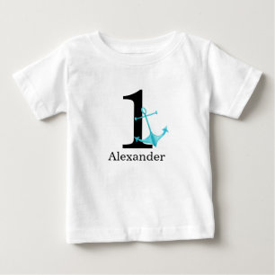 T-shirt Pour Bébé 1er anniversaire bébé garçon Ancre nautique Nom pe