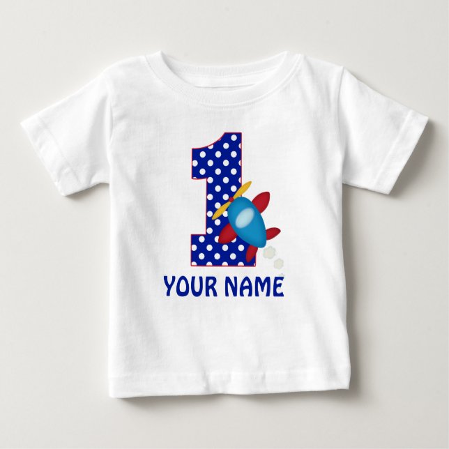 T-shirt Pour Bébé 1er Anniversaire Boy Avion Chemise Personnalisée (Devant)