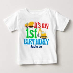 T-shirt Pour Bébé 1er anniversaire Boy Construction Véhicule Party