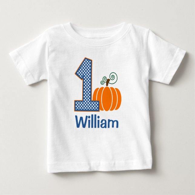 T-shirt Pour Bébé 1er anniversaire Boy Fall Citrouille Personnalisé (Devant)