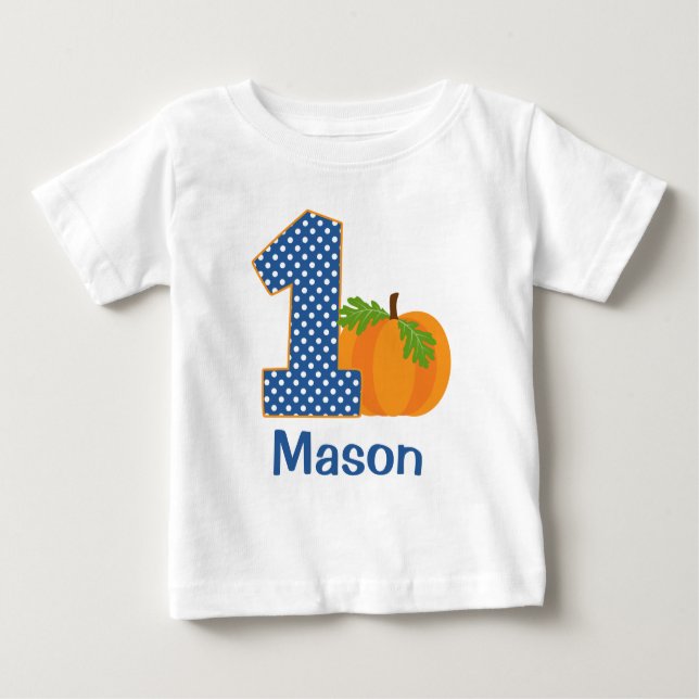 T-shirt Pour Bébé 1er anniversaire Boy Fall Citrouille Personnalisé (Devant)