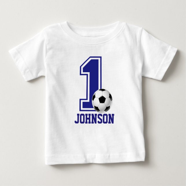T-shirt Pour Bébé 1er Anniversaire Boy soccer, football Personnalisé (Devant)