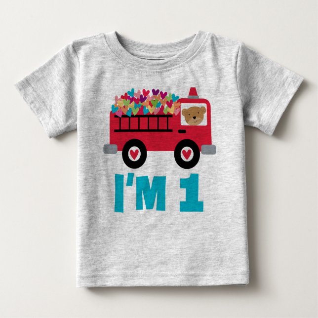 T-shirt Pour Bébé 1er anniversaire Camion pompier pompier Garçons T- (Devant)