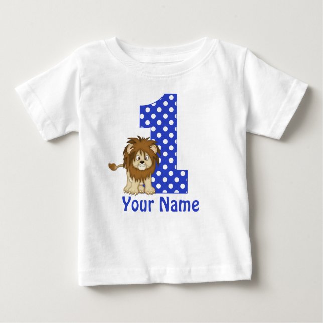 T-shirt Pour Bébé 1er Anniversaire Chemise personnalisée Lion Bleu (Devant)