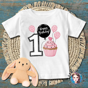 T-shirt Pour Bébé 1er anniversaire Cupcake Balloons