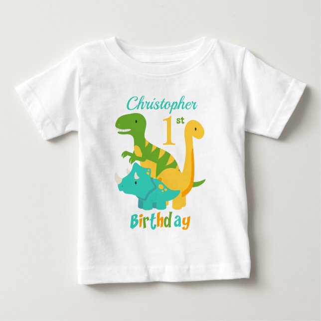 T-shirt Pour Bébé 1er Anniversaire Cute Dinosaures (Devant)