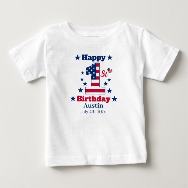 T-shirt Pour Bébé 1er anniversaire de bébé garçon 4 juillet personna (Devant)