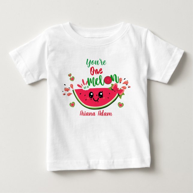 T-shirt Pour Bébé 1er anniversaire de fille Pastèque Une perle rare  (Devant)