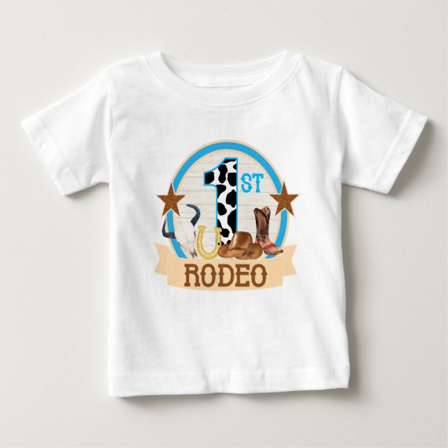 T-shirt Pour Bébé 1er anniversaire de Rodéo (Devant)