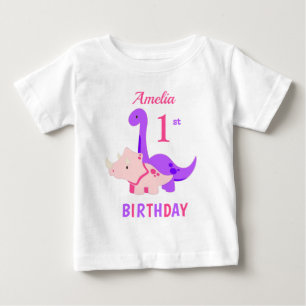 T-shirt Pour Bébé 1er Anniversaire Dinosaures T-shirt bébé rose
