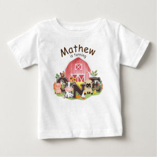 T-shirt Pour Bébé 1er Anniversaire Ferme de ferme animaux mignons, j