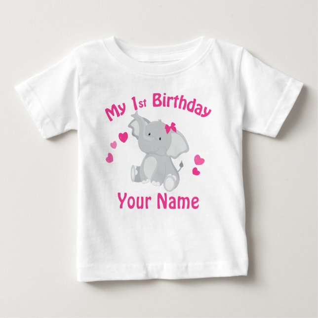 T-shirt Pour Bébé 1er Anniversaire Fille Eléphant T Chemise personna (Devant)