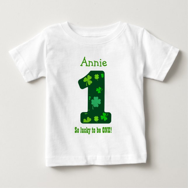 T-shirt Pour Bébé 1er Anniversaire Fille Numéro de Shamrock Nom pers (Devant)