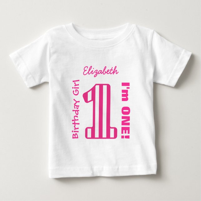 T-shirt Pour Bébé 1er anniversaire fille STRIPED un an personnalisé  (Devant)