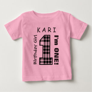 T-shirt Pour Bébé 1er anniversaire fille un an rose numéro V01Q