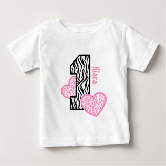 T-shirt Pour Bébé 1er anniversaire FILLE Zèbre Coeurs roses 1 an