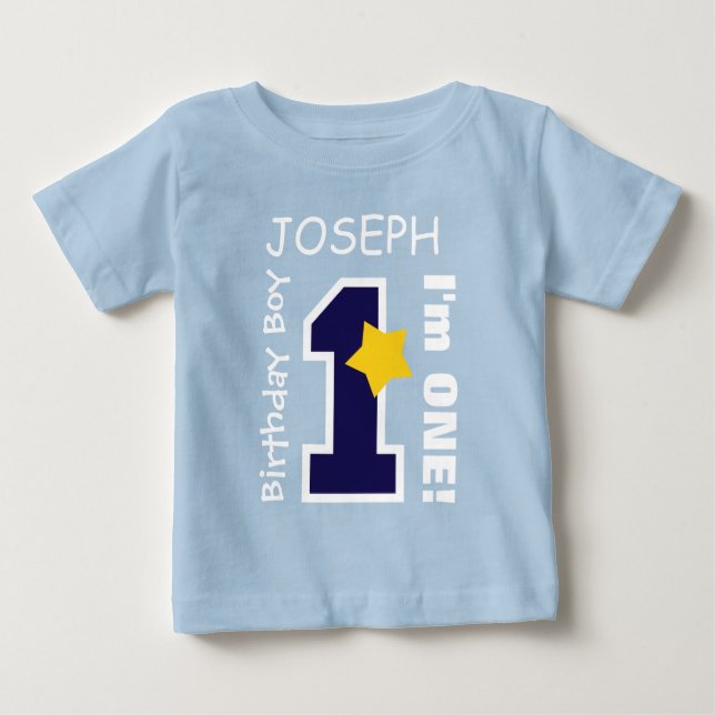 T-shirt Pour Bébé 1er Anniversaire Garçon BLUE Un an Nom personnalis (Devant)