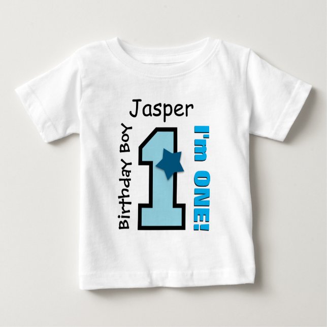 T-shirt Pour Bébé 1er Anniversaire Garçon BLUE Un an Nom personnalis (Devant)