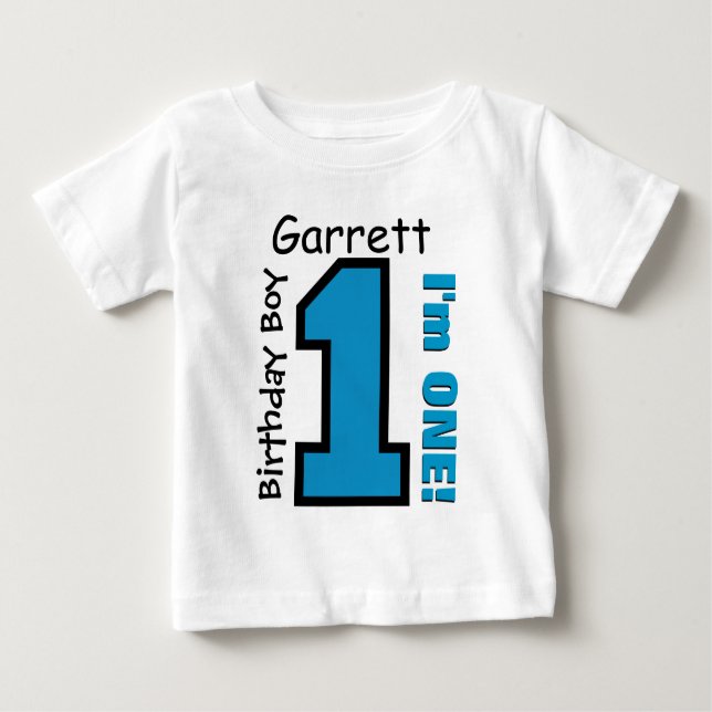 T-shirt Pour Bébé 1er Anniversaire Garçon BLUE Un an Nom personnalis (Devant)