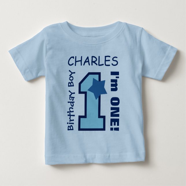 T-shirt Pour Bébé 1er Anniversaire Garçon BLUE Un an Nom personnalis (Devant)