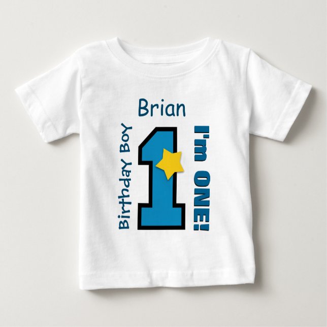 T-shirt Pour Bébé 1er Anniversaire Garçon BLUE Un an Nom personnalis (Devant)